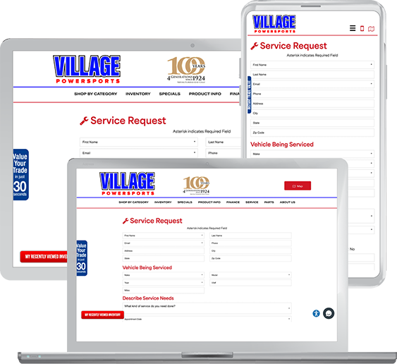 Computer screens showing Village Powersports Service Scheduler